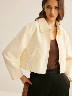 Tweed Zipper Polo Jacket