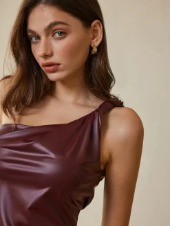Twist-Strap Faux Leather Tank Top