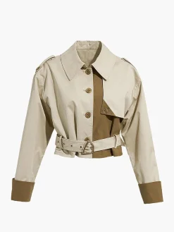 Two Tone Buckle Belted Trench Coat