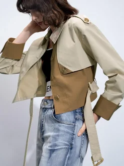 Two Tone Buckle Belted Trench Coat