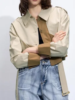 Two Tone Buckle Belted Trench Coat