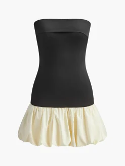 Two Tone Bud Waist Tube Dress