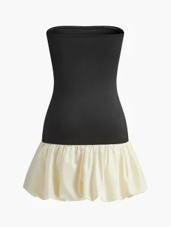 Two Tone Bud Waist Tube Dress