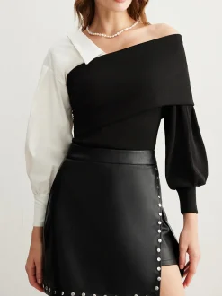 Two Tone Cold-Shoulder T-Shirt