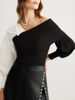 Two Tone Cold-Shoulder T-Shirt