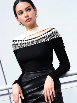 Two Tone Cutout Slim Sweater