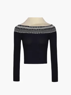 Two Tone Cutout Slim Sweater
