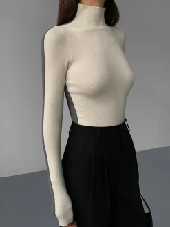 Two Tone Double Sided Long Sleeve Knit Top