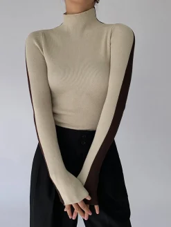 Two Tone Double Sided Long Sleeve Knit Top