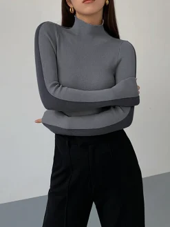 Two Tone Double Sided Long Sleeve Knit Top