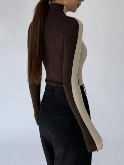 Two Tone Double Sided Long Sleeve Knit Top