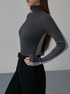 Two Tone Double Sided Long Sleeve Knit Top