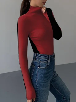 Two Tone Double Sided Long Sleeve Knit Top