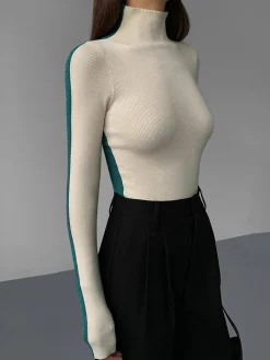 Two Tone Double Sided Long Sleeve Knit Top