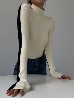 Two Tone Double Sided Long Sleeve Knit Top