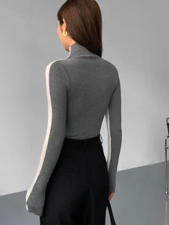 Two Tone Double Sided Long Sleeve Knit Top