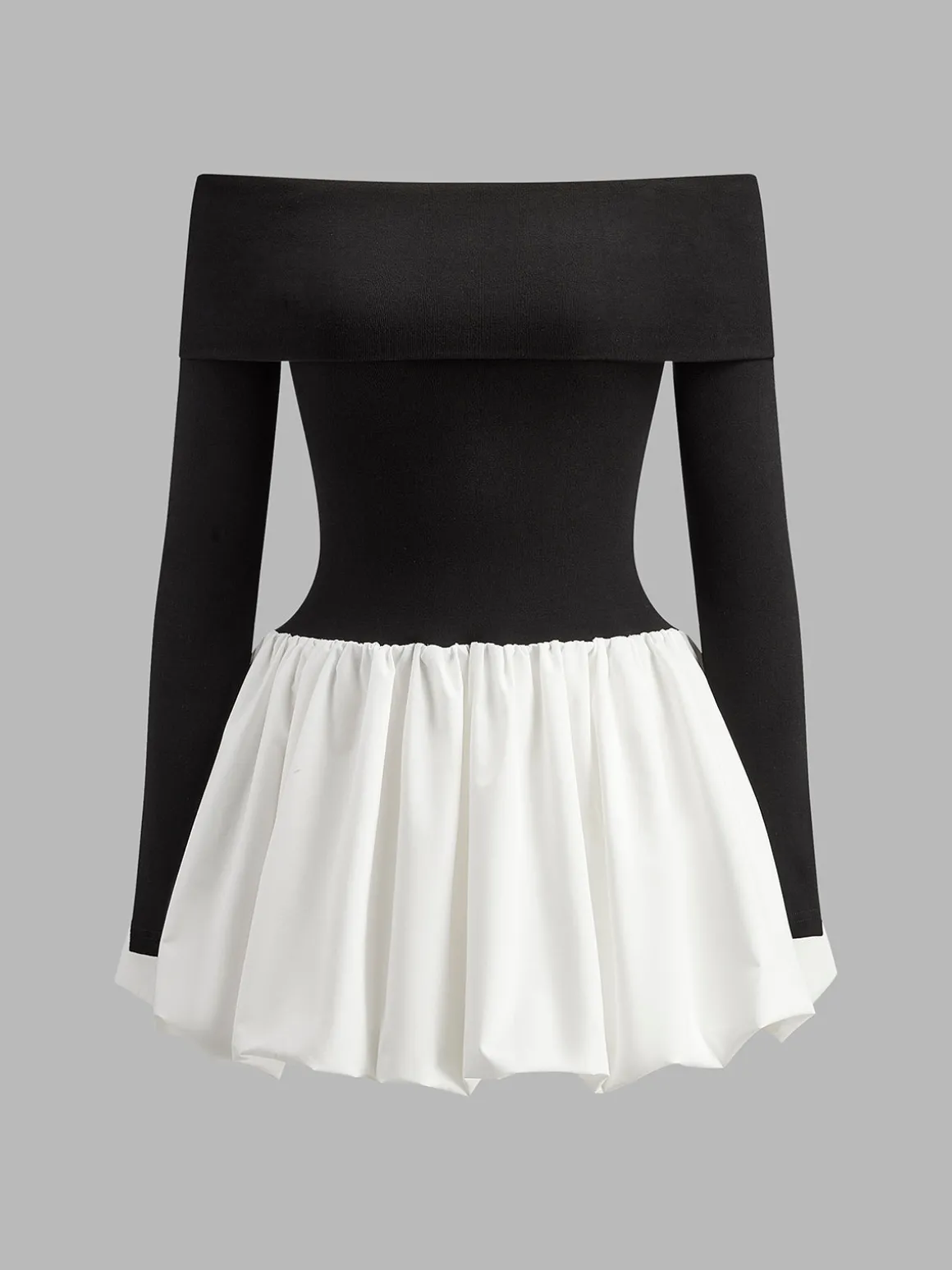 Two Tone Off Shoulder Bubble Short Dress