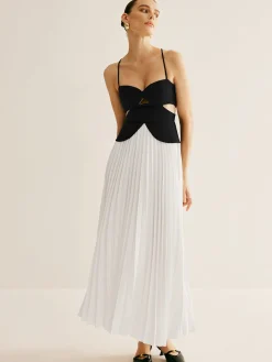 Two Tone Panel Cutout Pleated Dress