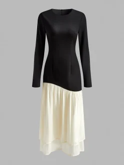 Two Tone Panel Pleated Dress