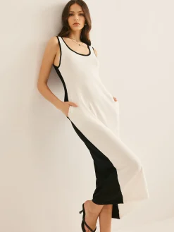 Two Tone Panel Pockets Tank Dress