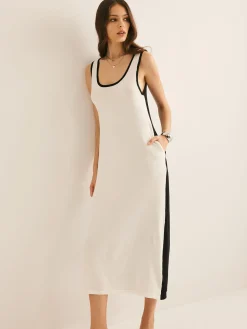 Two Tone Panel Pockets Tank Dress