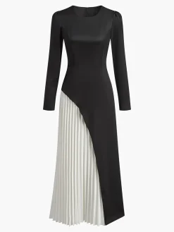 Two Tone Pleated Drawstring Dress