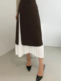 Two Tone Pleated Long Skirt