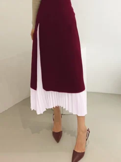 Two Tone Pleated Long Skirt