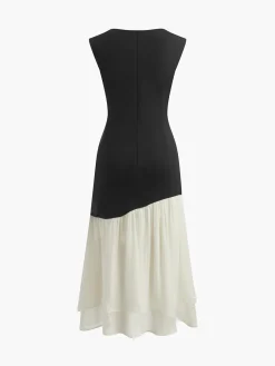 Two Tone Pleated Midi Dress