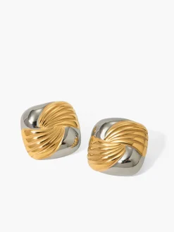 Two Tone Ripple Square Earrings