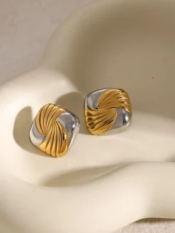 Two Tone Ripple Square Earrings