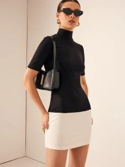 Two Tone Turtleneck Slim Short Dress