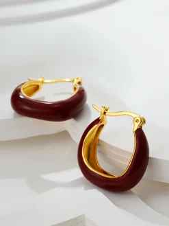 Two Tone U-Shape Stud Hoop Earrings
