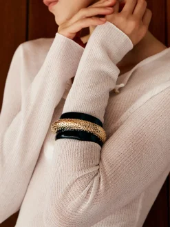 Two Tone Wide Hammered Bracelet