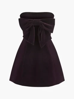 Two Way Bow-Decor Velvet Tube Dress