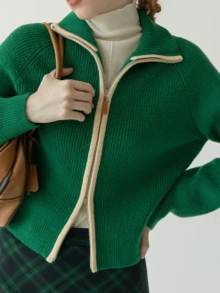 Two Way Zip Contrast Trim Cardigan