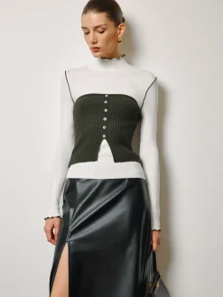 Two-Piece Lettuce Trim Knit Top With Slit Vest