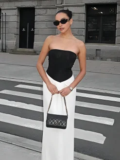Two-Tone Backless Tube Long Dress