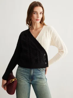 Two-Tone Criss Cross Button Knit Top