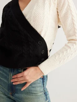 Two-Tone Criss Cross Button Knit Top