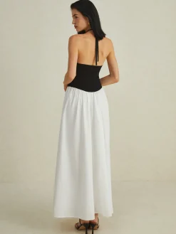 Two-Tone Halter Long Dress