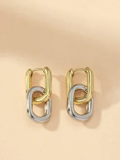 Two-Tone Hoop Drop Earrings