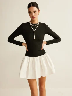 Two-Tone Panel Slim Dress
