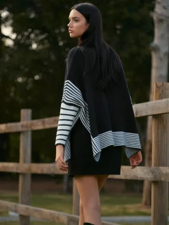 Two-Tone Pinstripe Split Knit Top
