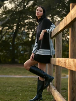 Two-Tone Pinstripe Split Knit Top