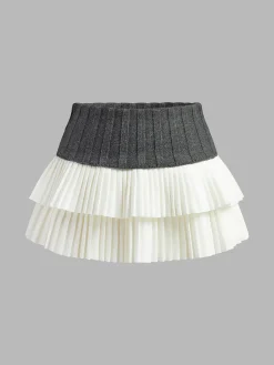 Two-Tone Pleated Mini Skirt