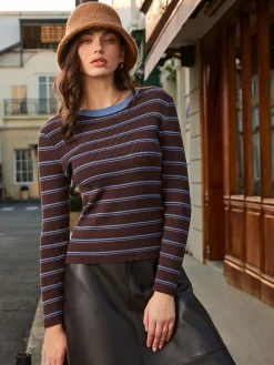 Two-Tone Striped Slim Sweater