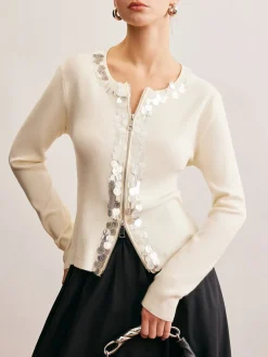 Two-Way Zip Sequins Cardigan
