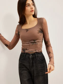 Tye Dye Floral Printed Mesh T-Shirt