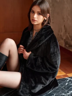 Ultra Warm Draped Faux Fur Coat